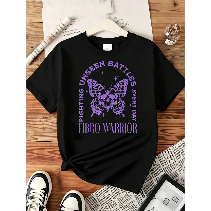 Fibromyalgia Awareness Short-Sleeved Casual Women S T-Shirt, Round Neck, Patterned Summer T-Shirt, Clothing, T-Shirt Top S чёрный