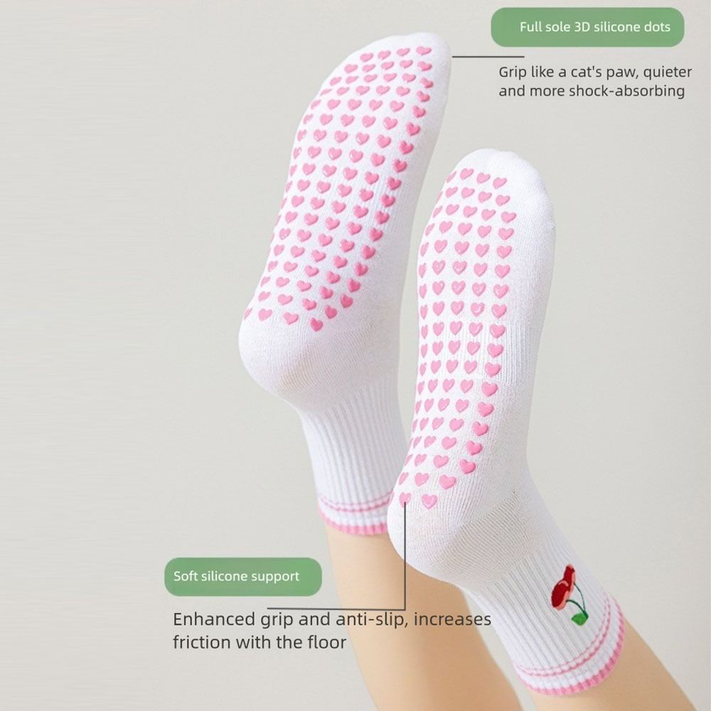 Harajuku Street Pilates Socks Breathable Cherry Embroidery Socks New Mid Tube Socks