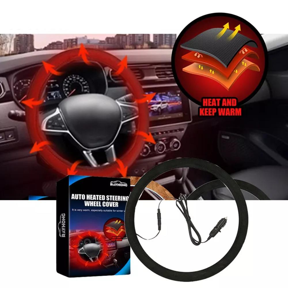 New 12V Heated Steering Wheel Cover Anti-slip Warm Car Heating Hand Warmer Winter Steering Wheel Heater Car Accessories