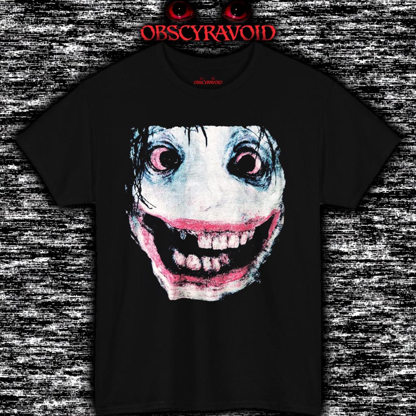 Creepy Smiling Face T-Shirt Analog Horror Mask Graphic Tee XL