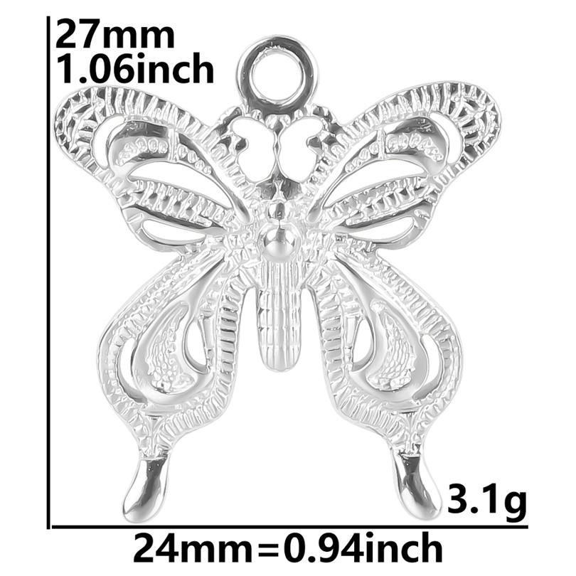 6pcs/Lot Insect Pendant Silver Color Stainless Steel Butterfly Charms For Jewelry Making Supplies DIY Necklace Earrings Pendants