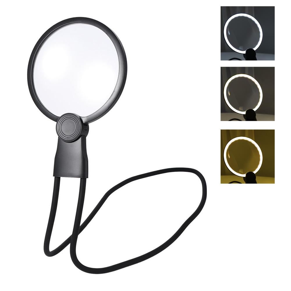 3 Color LED Lights Hands Free Magnifier Hanging Neck Magnifying Glass Electronics Repair