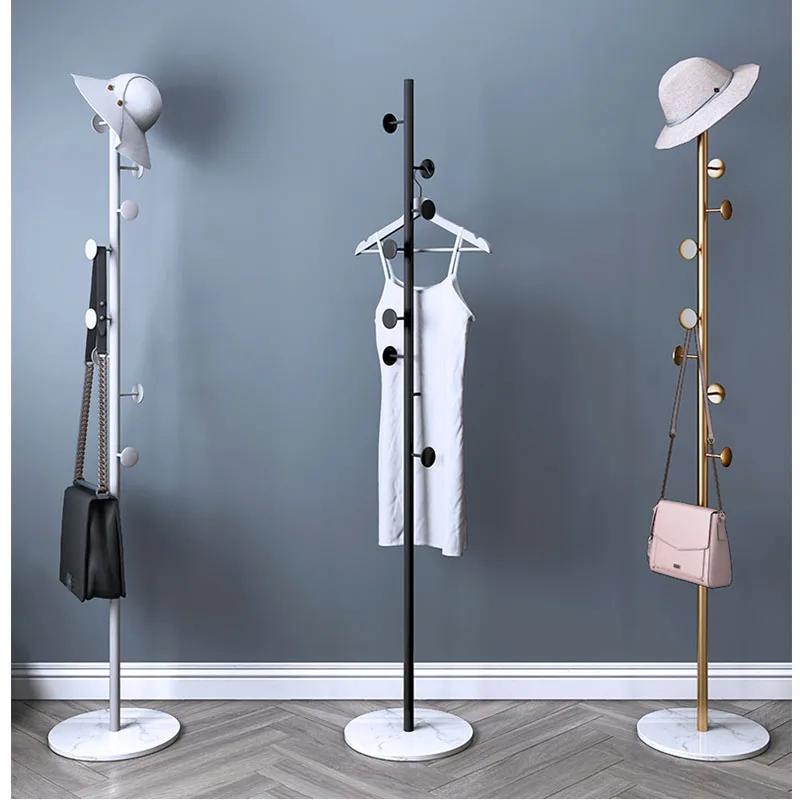 Iron Floor Coat Rack with Marble Accent - Elegant Bedroom Furniture, Storage for Clothes, Caps & Accessories, Metal Shelf