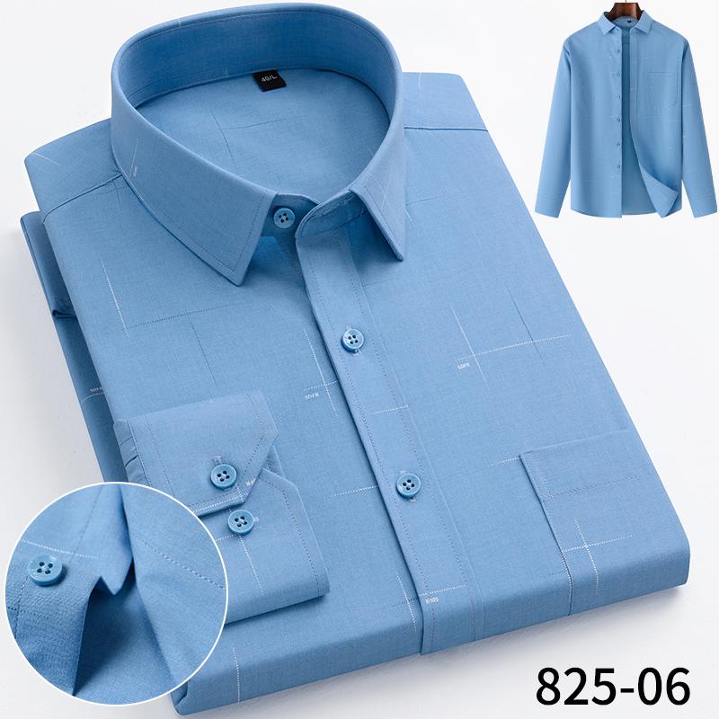 Men's Bamboo Fiber Long Sleeved Wrinkle-Free Comfortable Breathable Fit Striped Solid Shirts Business Casual Blouses Plus Sized
