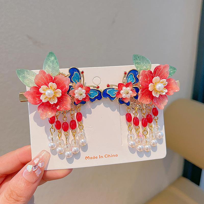 2Pcs Antique Hanfu Super Streamer Children'S Hair Clip Princess Butterfly Edge Clip Hair Accessories Girls On The Clip Head