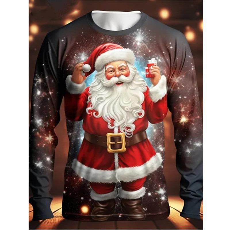 Christmas Seris Pattern T-Shirt For Men Funny Santa Claus 3D Printed T Shirts Autumn Casual Long Sleeves Loose O-Neck Tops Tees