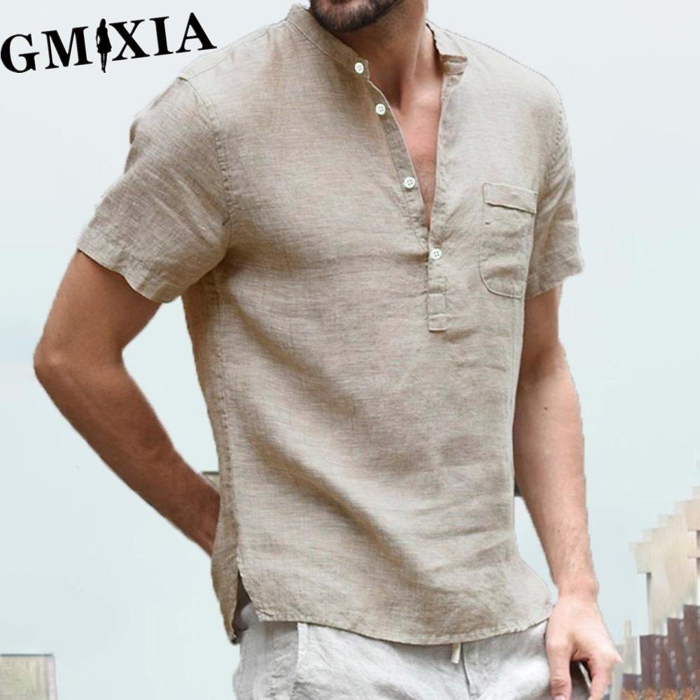 GMXIA Men's fashion casual solid color print Tops & T-shirts Shirt
