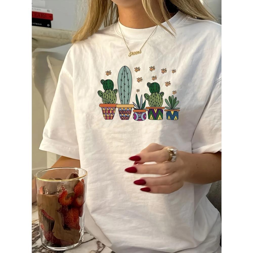 

Suitable for Women s Daily and Outings Summer Cartoon Print Short-sleeved T-shirt Casual and Versatile Style Clothes S