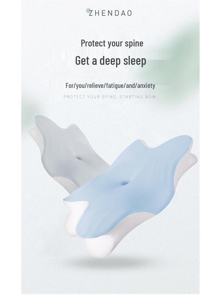 Butterfly Neck Support Pearl Memory Foam Pillow - Slow Rebound, Non-Collapsing, with Pillowcase