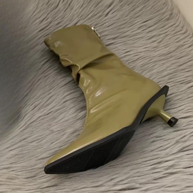 

Fashion Stylish Stack Boots Autumn New Pointed Toe Rear Zipper Non-Slip Wear-Resistant Stiletto Heels 35 зелёный