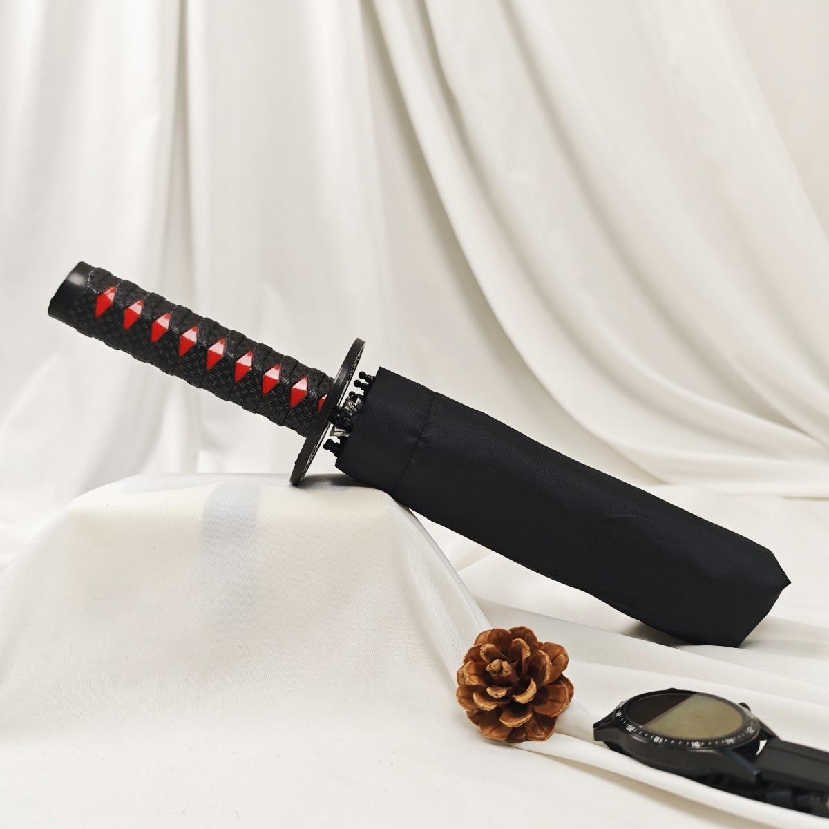 Zwaardparaplu Katana Opvouwbaar UV-werend Zwarte Parasol Regenjas Echte Japanse Katana Samurai Zwaard Paraplu Parasol Cadeau Iron&8K