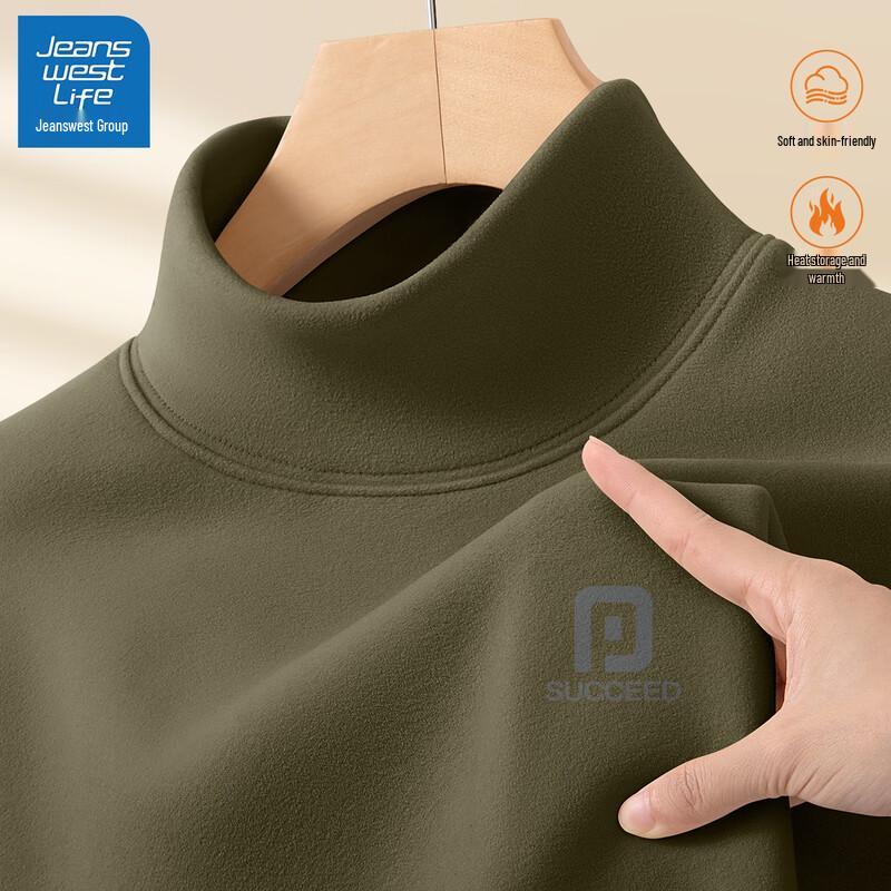 JEANSWEST LIFE Men's Loose Fit Mock Neck Double-Sided Fleece Thermal Long-Sleeve T-Shirt