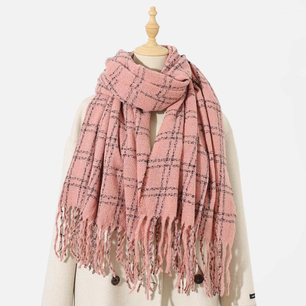 Cashmere scarf flat replacement! Advanced sense of color scheme plaid scarf warm and thickened winter versatile atmosphere scarf