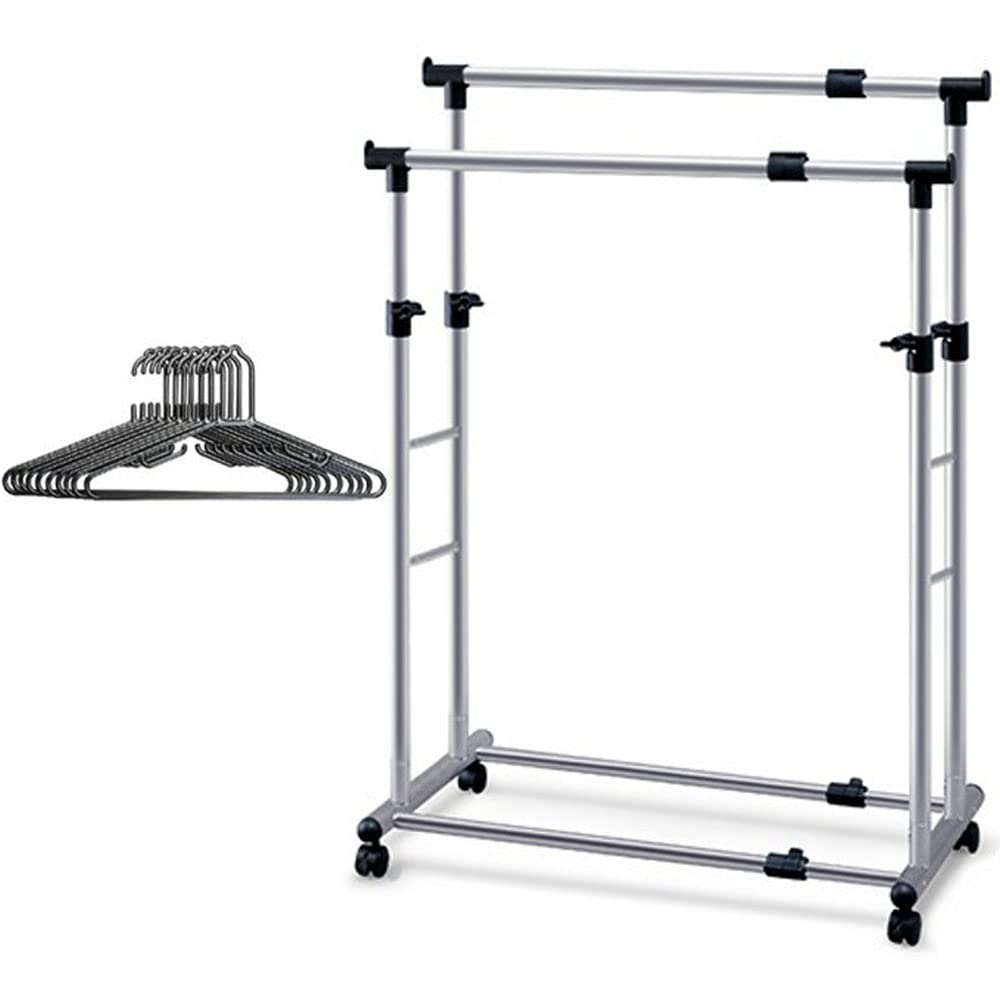 

Iris Ohyama Double Pipe Hanger Wide 20kg Load with BAU Hangers PI-2800M Rack, 80-130cm (Extendable), Capacity, (10-Pack) (BAU-4310)