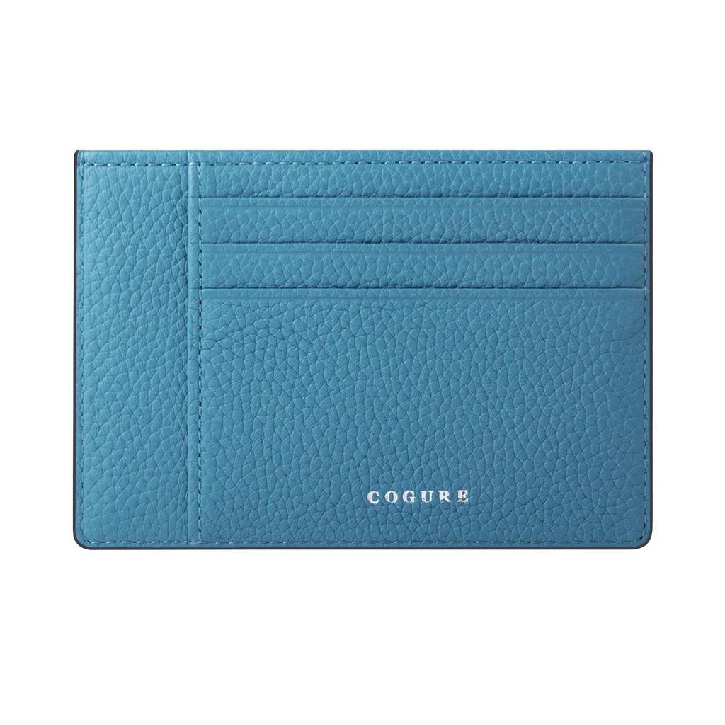 COGURE Slim Mini Genuine Shrink Calf Large Card Case Gift Box Cyan Wallet, Leather, Capacity, Style, Unisex, Included, COPCC110,