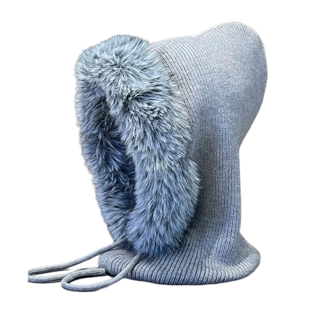 Versatile Balaclava Hat Imitation Mink Wool Drawstring Design Knitted Hat Warm Cold-proof Pullover Hat Autumn Winter Women Wear