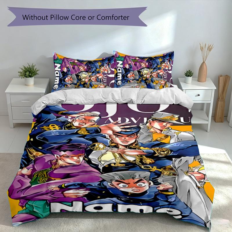 3pcs Custom Name JoJo's Bizarre Adventure Set,Includes 1 Duvet Cover and 2 Pillowcases,All-season Bedroom Decor