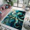Multiple sizes Blue octopus with gold textures Carpet for Living Room Bedroom Sofa Home Decor Rug Non-slip Floor Mat Luxury Gift