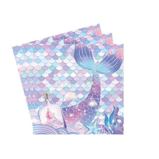 Mermaid Theme Party Supplies: Colorful Fish Scale Napkins, Plates, Cups, Flags, and Swirl Decorations