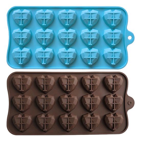 3D Diamond Heart Silicone Mold 15 Grid Diamond Love Heart Shaped Mold Tray Silicone Baking Pan Mold for Making Cake Chocolate Mousse Dessert