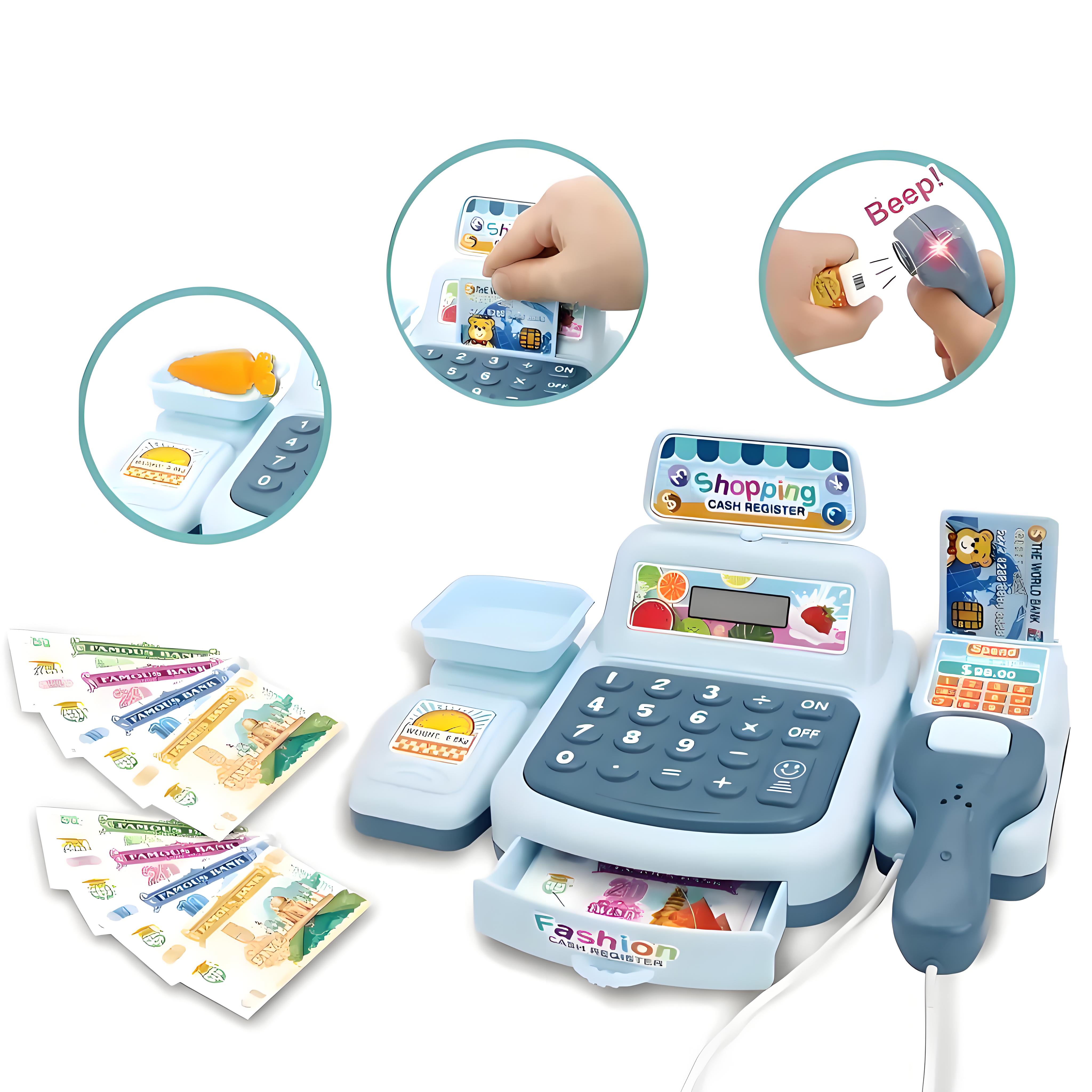 

Mini Simulation Shopping Supermarket Cash Register Toy, Educational Gift for Boys & Girls, синій