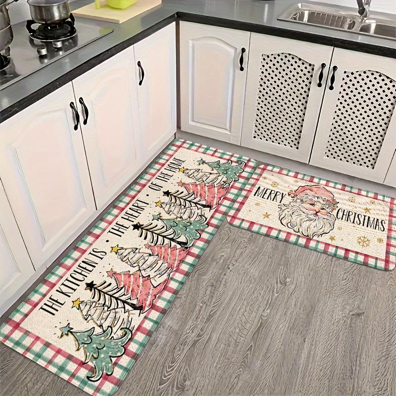 2Pcs Anti Fatigue Kitchen Rugs Christmas Print Waterproof Non-Slip Thick Cushioned Kitchen Mat Heavy Duty Comfort Standing Mat for Kitchen