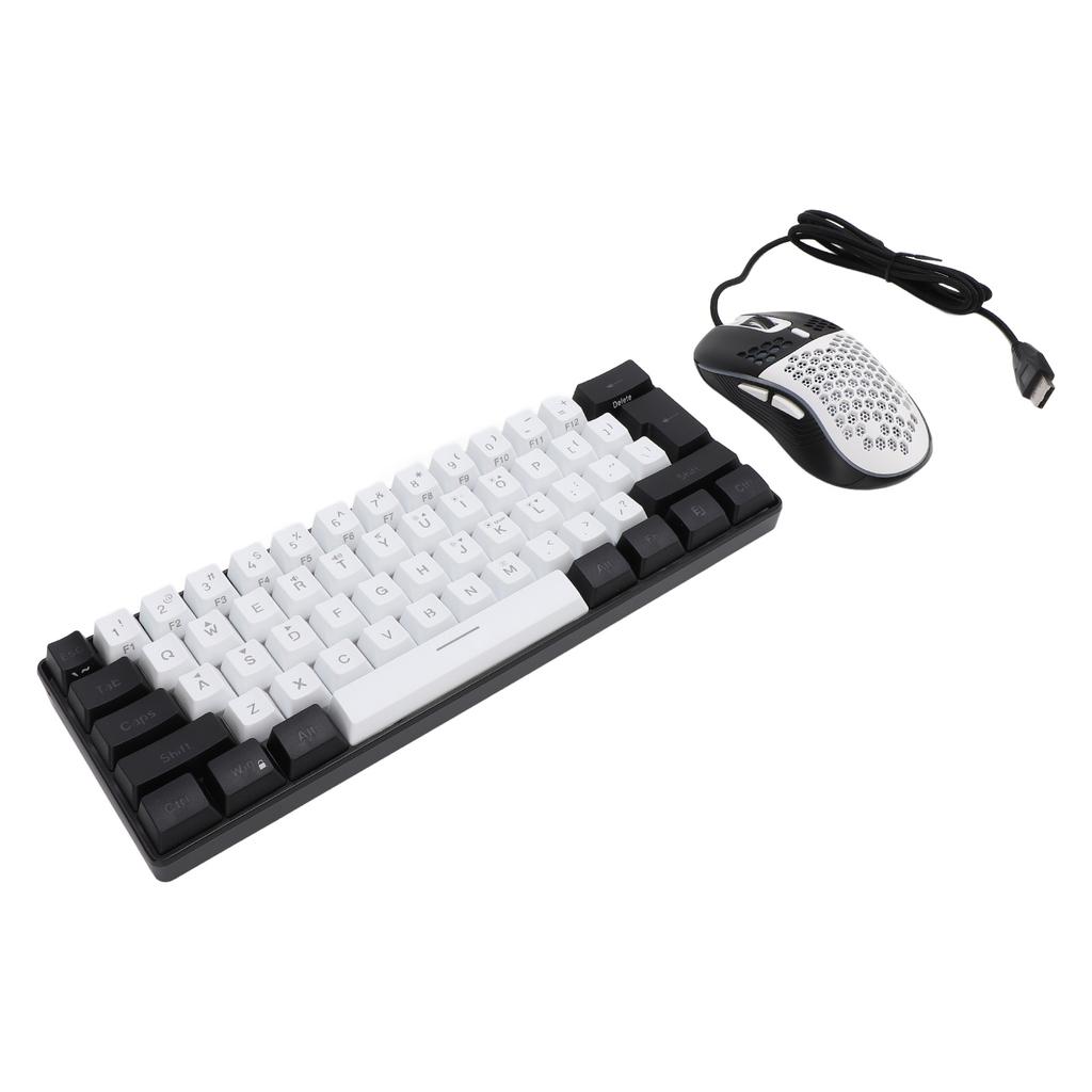 61 Key RGB Illuminated Keyboard with Mouse Multi Color LED Backlit Wired Gaming Keyboard for Tablet Laptop White Center