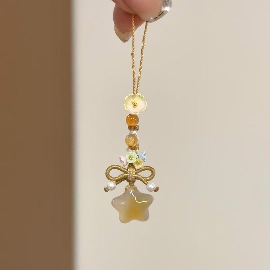 New Chinese Style Hand Woven Phone Charm Star Flower Pendant Exquisite Literary Versatile Fashion Accessories