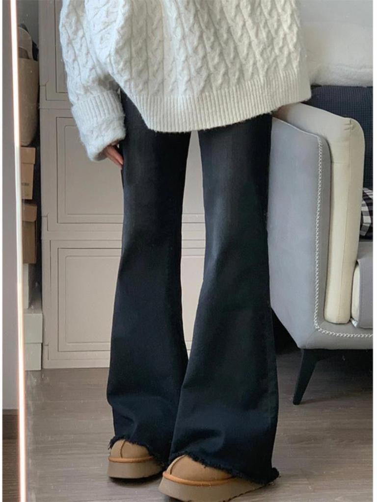 Women's Black High-Waisted Micro-Flare Stretch Jeans 2026 - Spring Slimming Floor-Length Bell Bottoms