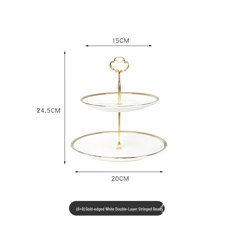 Gold-Rimmed Two-Tier Ceramic Dessert Stand