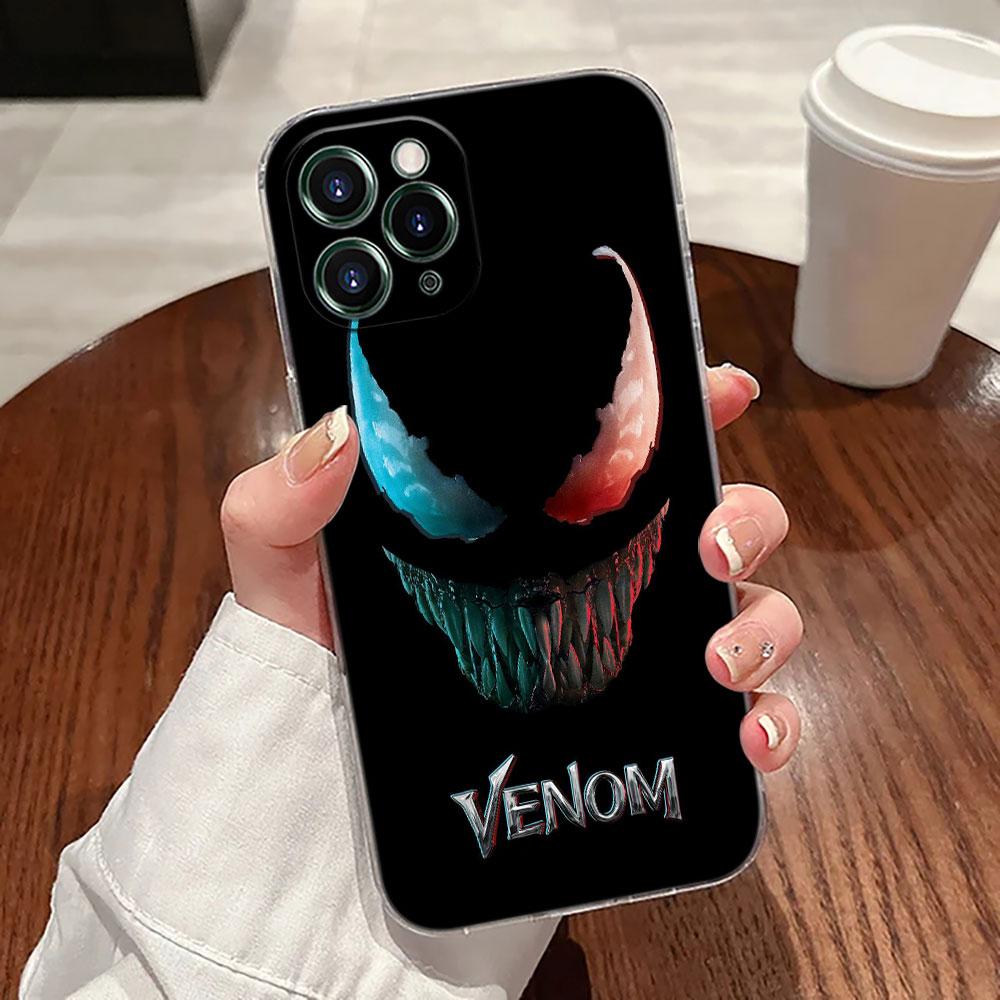 

Marvel Black VENOM Art Transparent Phone Case For iPhone 17 Pro Max 17E 11 12 13 14 15 16 Pro Max Plus 17 Air 16E 7 X Soft Cover iPhone 7
