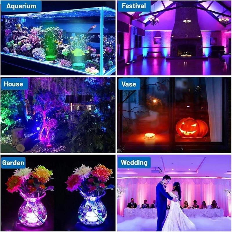 Submersible LED Lights, 8 Packs Upgraded Ponds Underwater 16 RGB Color Gradient, Hot Tub Decor, IP68 Waterproof