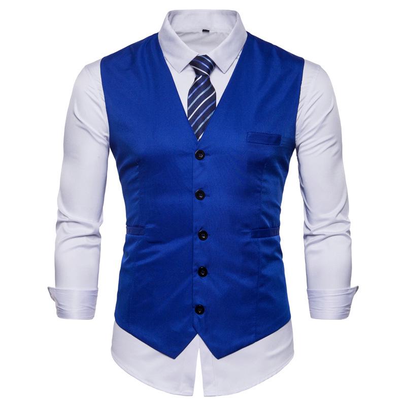 Gilet Gilet da Uomo Moda Colore Unico Monopetto Business Casual
