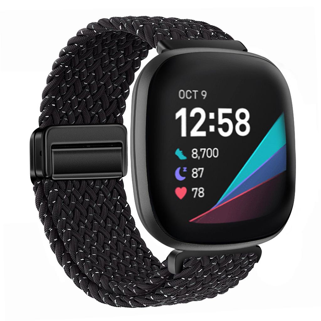 Nylon Braided Loop Strap For Fitbit Versa 4/3 Adjustable Metal Magnetic Bracelet Wristband For Fitbit Sense 2/1 Band Accessories
