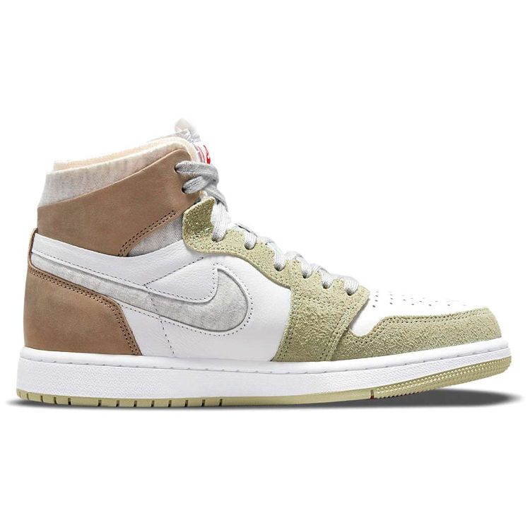 Air Jordan 1 High Zoom Comfort Olive Aura Women Sneakers White Khaki Grey-Heather CT0979-102