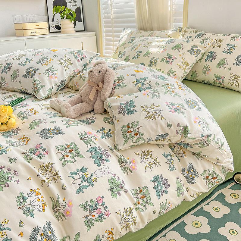 Pure Cotton Printed Four-piece Set, Pure Cotton Bed Sheet, Quilt Cover, Small Fresh Three-piece Set, Bed Home Thickened Quilt Cover