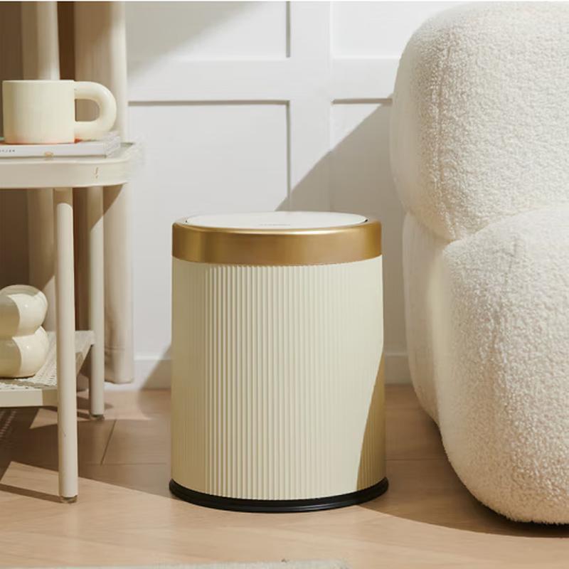 Light Luxury 12L Black Double Layer Trash Can with Gold Trim