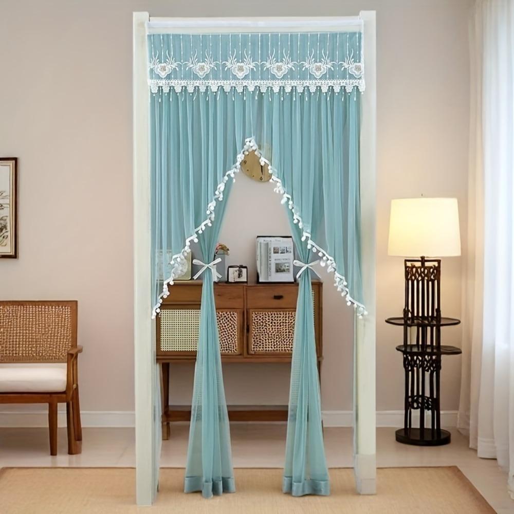 Breathable Lace Sheer Door Curtain Embroidered Door Drape Practical Mosquito Net Curtains Bed Room