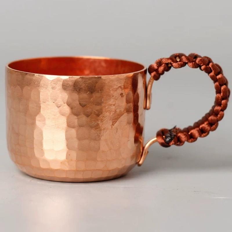 Vintage Pure Copper Mini Coffee Cup,Hammer Texture Weave Handle 100 Ml Milk Mug,Handcrafted Tea Tumbler Drinkware Friend Gift