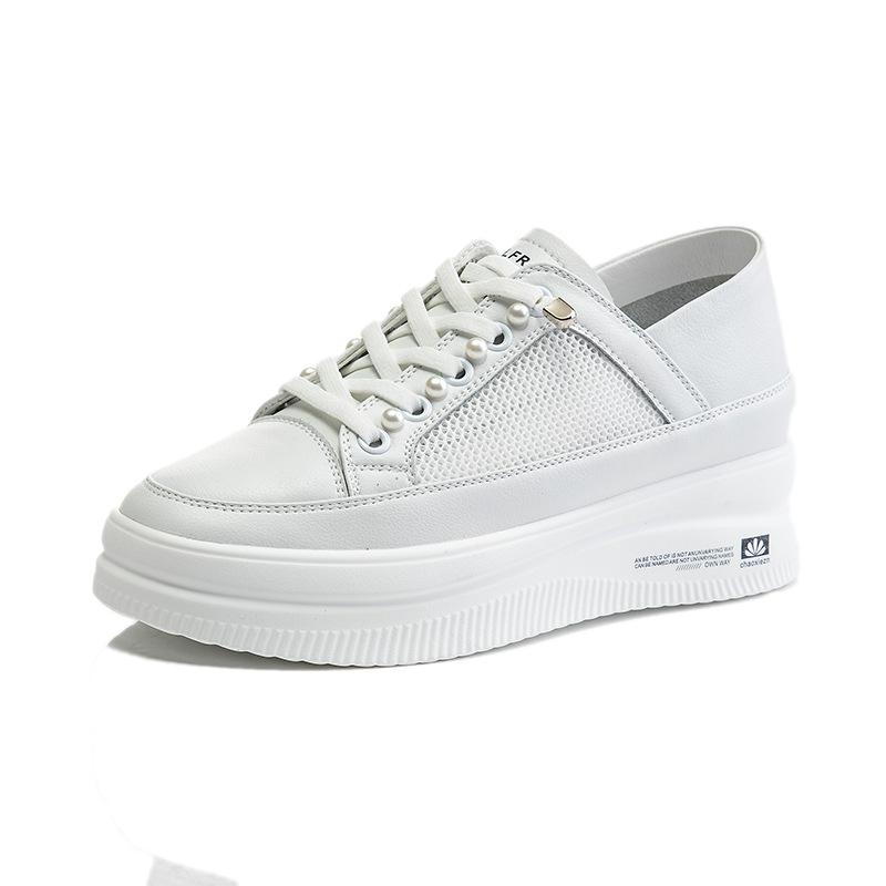 

Кожаные прозрачные сетчатые туфли женские 2025 новые летние толстые подошвы усиливающие модные повседневные туфли на плоской подошве с неглубоким носком детские туфли прилив 40 белый