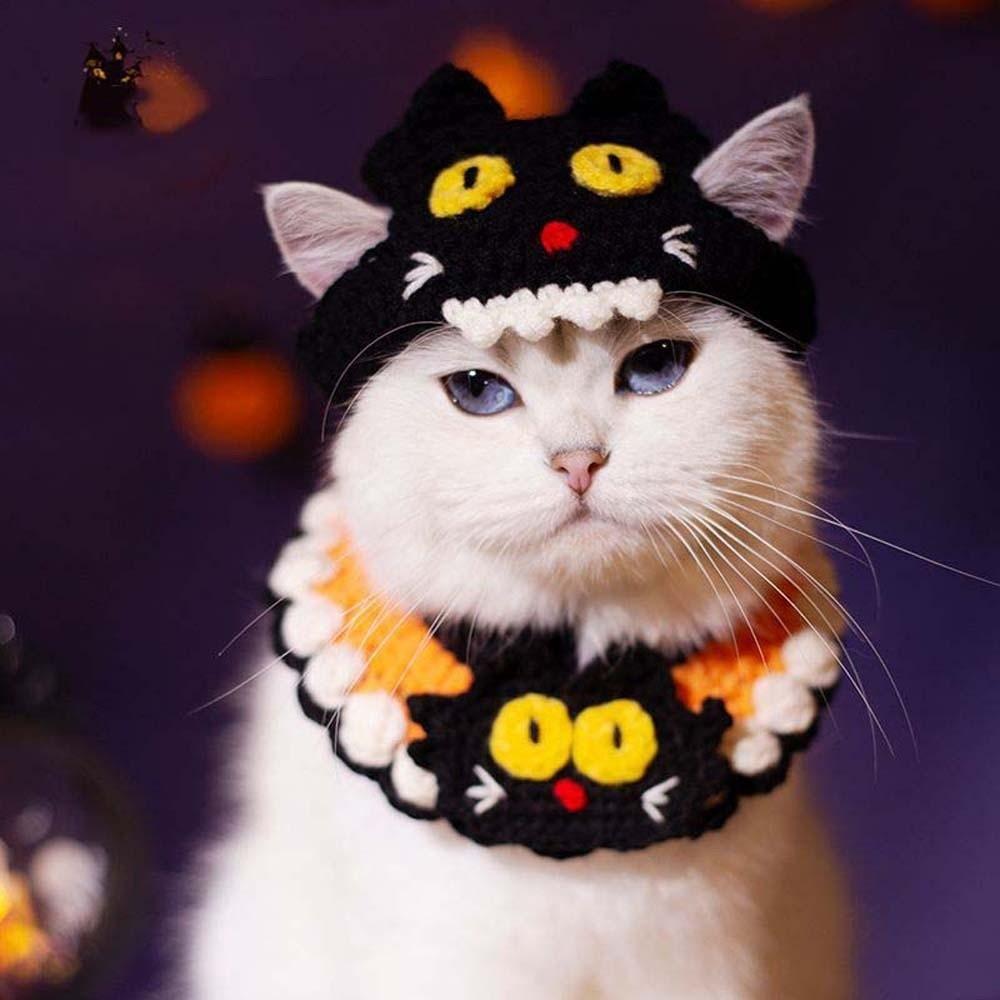 Durable Breathable Halloween Pets Costumes Clothes Pumpkin Halloween Cat Headgear Tie Ghost Cat Woven Hat Bib For Dog Rabbit