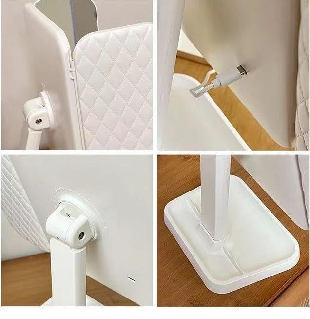 TNK Living LED Lighted Foldable Makeup Actress Tabletop LED Makeup Folding Magnifying Brightness USB Angle Storage Space Three-Way Mirror, Mirror,