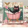 Shower curtain - Cat in bathtub, with sunglasses hanging on the wall, used for living room and bedroom decoration