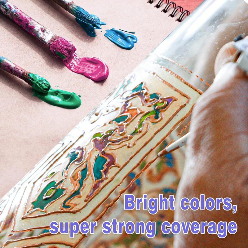 Colorful 14/26 Colors Stain Glass Paint Set with 6 Brushes, 1 Palette & 1 Sponge, Waterproof Permanent Glass Painting Kit