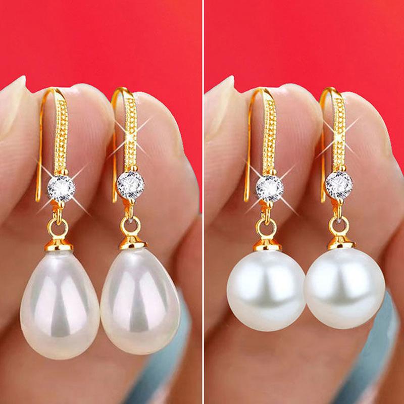 Jewelry for Women Water Drop Pearl Earrings for Women Red White Round Pearl Oval Earrings Wedding Engagement Valentines Day Gift