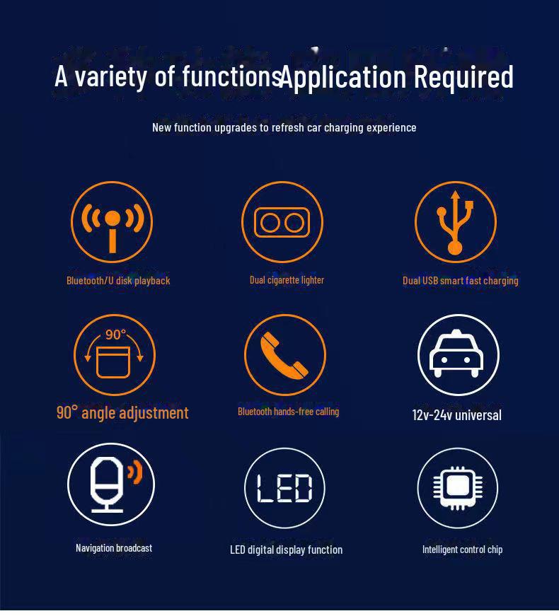 New Multi-function MP3 Bluetooth USB Player with Dual Cigarette Lighter & 66W Fast Charging Car Charger