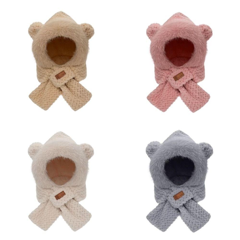 Warm Plush Scarf Soft Winter Neckerchief Cartoon Bear Ear Hat  Ski