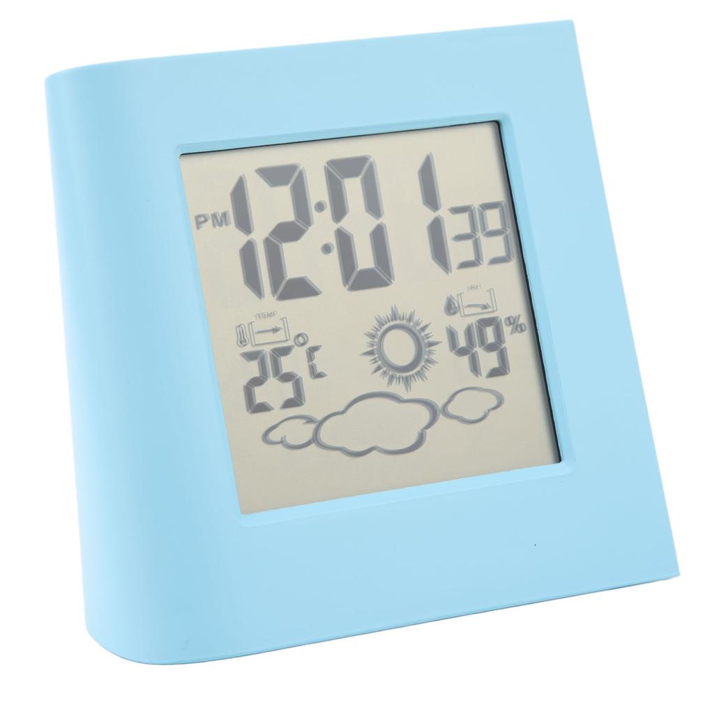 Solar Battery Dual Energy Alarm Clock Weather Forecast Temperature Humidity Alarm Clock Blue