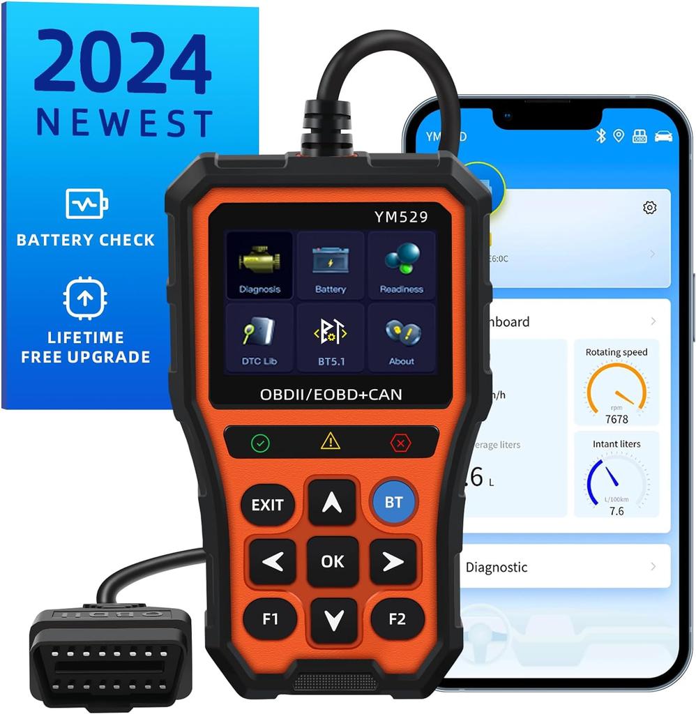 Code Reader Fault Code Scanner Multi-language YM529 Car Diagnostic Tool OBD2 Code Reader Check Engine System Battery Tester 2025