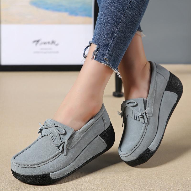 Women's Shoes Large Size Wedge Shoes Bottom Leather Casual Korean Style Heightening Women's Shoes